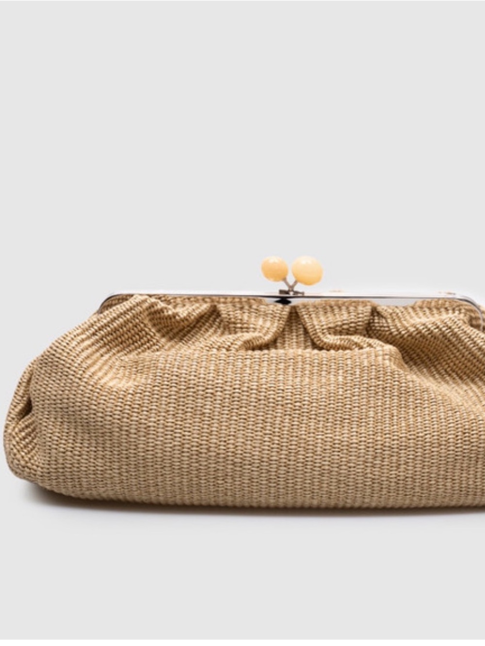 MaxMara Straw Textured Clutch in Natural Beige with Cream Accents